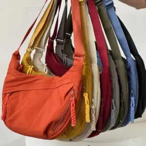 Soft Cloth Crossbody Bag — Solid Color, Student Casual, Large