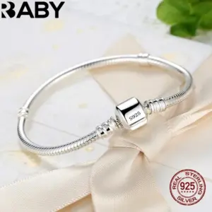 925 Sterling Silver Snake Bone Charm Bracelet — Handmade