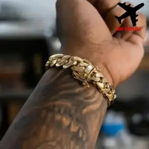 Rhombus Cuban Chain Bracelet — Stainless Steel, Hip Hop, Gold