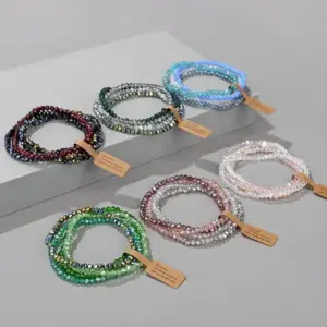Faceted Glass Bead Bracelet 4-Piece Set — Elastic Stretch