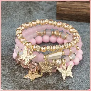 Butterfly Charm Bracelet 4-Piece Set — Crystal Beads Chain