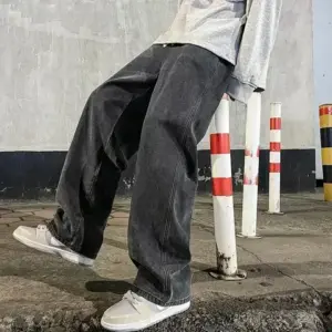 Korean Style Loose Jeans — Wide Leg Streetwear, Black & Light Blue