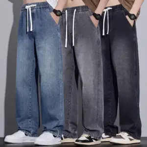 Wide-Leg Baggy Jeans — Y2K Vintage Streetwear, Elastic Waist