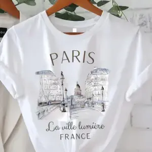 Paris Print T-Shirt — Short Sleeve Crew Neck, Women's