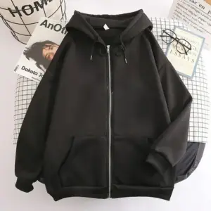 Solid Zip-Up Hoodie — Loose Casual Fit, Y2K Style, Men's