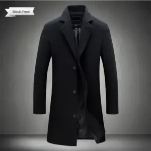 Men's Wool Blend Coat — Slim Casual Windbreaker, Long