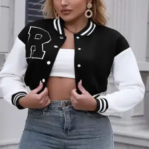 Crop Bomber Jacket — Button Front, Spring & Autumn, Women's