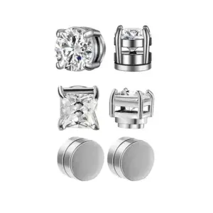 925 Sterling Silver CZ Stud Earrings — Princess Cut Square, 4-Prong