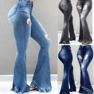 Distressed Flare Jeans — High Waist Bleached Denim, Women's