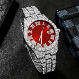 Hip Hop Men's Watch — Roman Dial, Rhinestone Date Display