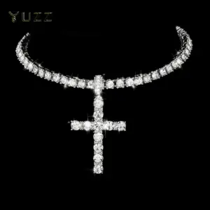 Iced Out Cross Pendant Necklace — 4mm Zircon Tennis Chain