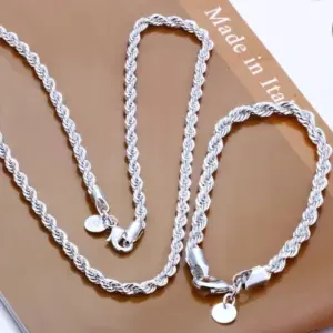 925 Sterling Silver Twisted Rope Chain — 4mm, Necklace & Bracelet