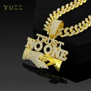 Hip Hop Pendant Necklace — 'Trust No One' Letters, Cuban Chain