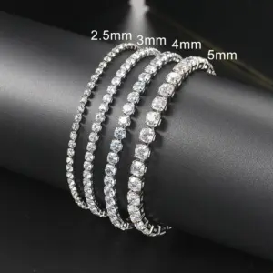 Zircon Tennis Bracelet — Silver Tone Crystal Chain (Multi-Size)