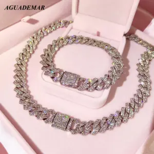 Iced Out Cuban Link Choker — 14mm 2-Row Rhinestone, Silver