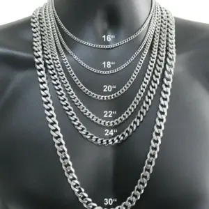 925 Sterling Silver Cuban Chain Necklace — Multi-Size, Men's