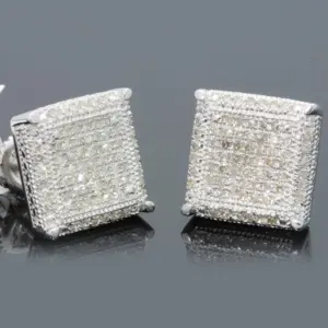 Silver-Tone Square Zircon Stud Earrings — Classic, Unisex
