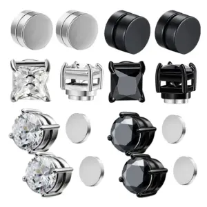 Magnetic CZ Stud Earrings — Black, Non-Piercing (Multi-Pack)