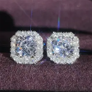 Korean Zircon Stud Earrings — Silver Tone, Women's