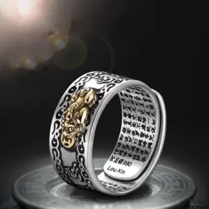 Pixiu Feng Shui Ring — Silver Plated, Adjustable, Good Luck