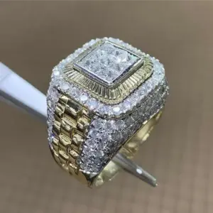 Gold Tone Hip Hop Ring — White Zircon Inlay, Punk Style