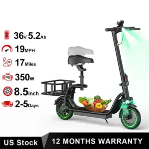8.5" Foldable Electric Scooter — 350W, 19mph, with Seat & Basket