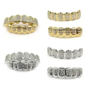 Hip Hop Diamond Tooth Grill — Gold & Silver Top & Bottom Set