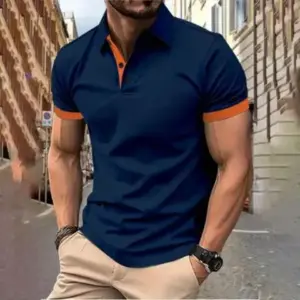 Men's Color-Blocked Short Sleeve Shirt — Casual Lapel