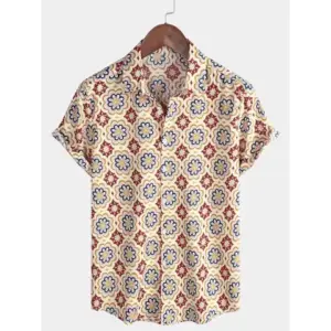 Orange Hawaiian Shirt — Striped Short Sleeve, Button-Down