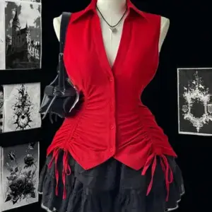 Plus Size Sleeveless Shirt — Bow Tie, Music Festival Style