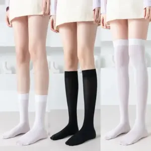 Knee-High JK Socks — Solid Color, Lolita Cosplay, Black & White