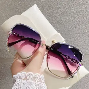 Rimless Rhinestone Sunglasses — Gradient Lens, UV400, Unisex