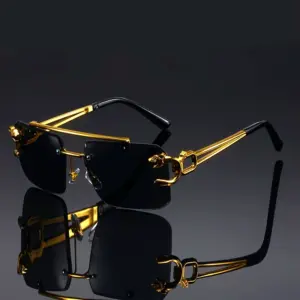 Frameless Tiger Print Sunglasses — Vintage Gold & Black, Unisex