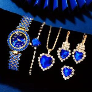 Ladies Rhinestone Watch & Jewelry 6-Piece Set — Blue Dial
