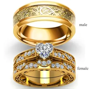 Celtic Dragon Couple Ring Set — Stainless Steel