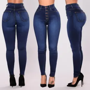High-Waist Skinny Jeans — Dark Blue Light Wash, Women's