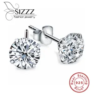 Channel-Set CZ Stud Earrings — 925 Sterling Silver, Women's