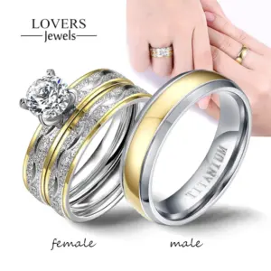 Zirconia Couple Ring Set — Stainless Steel