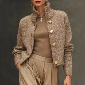 High-Neck Knit Cardigan — Long Sleeve, Women's