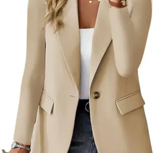 Solid Button Blazer Coat — Women's