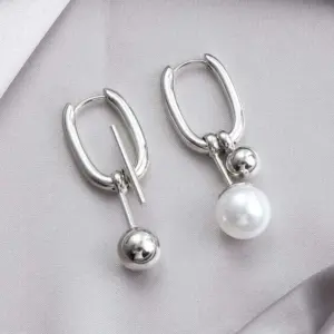 Pearl U-Shaped Drop Earrings — Silver-Tone, Women's