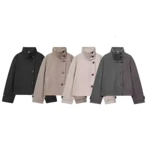 Stand Collar Buckle Coat — Women's