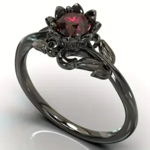 Black Flower Ring — Red Stone, Women's