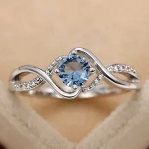 Blue Cubic Zirconia Engagement Ring — Silver-Tone, Women's