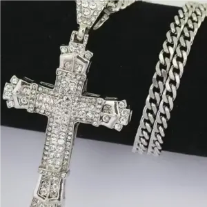 Rhinestone Cross Pendant Necklace — Men's