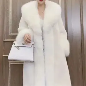 Faux Fur Long Coat — Turn-Down Collar, Women's