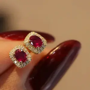 Red Cubic Zirconia Stud Earrings — Gold-Tone, Women's