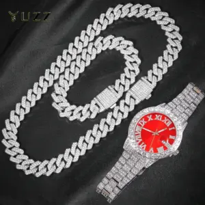 Iced-Out Cuban Chain Watch & Bracelet Set — Men's