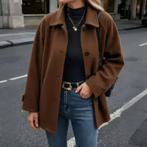 Woolen Coat — Turn-Down Collar, Women's
