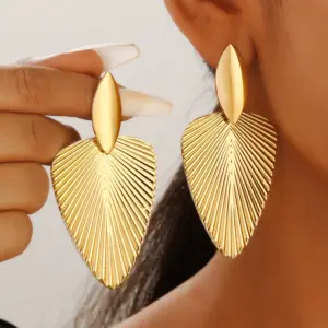 Textured Leaf Drop Earrings — Gold-Tone, Women's